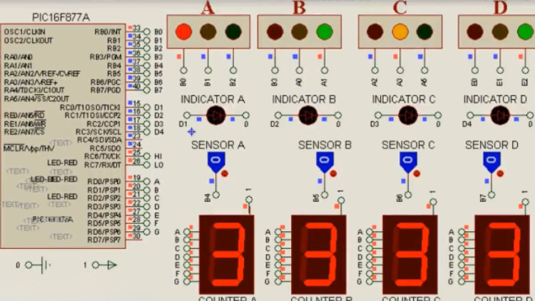 39. Traffic light with GSM Density checker using PIC16F877A