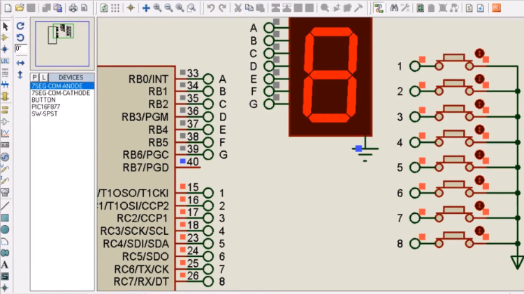 42. Water level indicator with seven segement using PIC16F877A