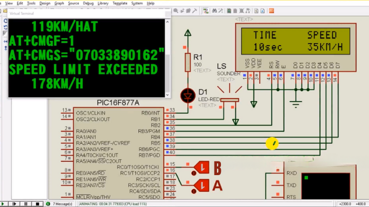 43. Rash DriveHigh Speed Detector with GSM alert (PIC16F877A
